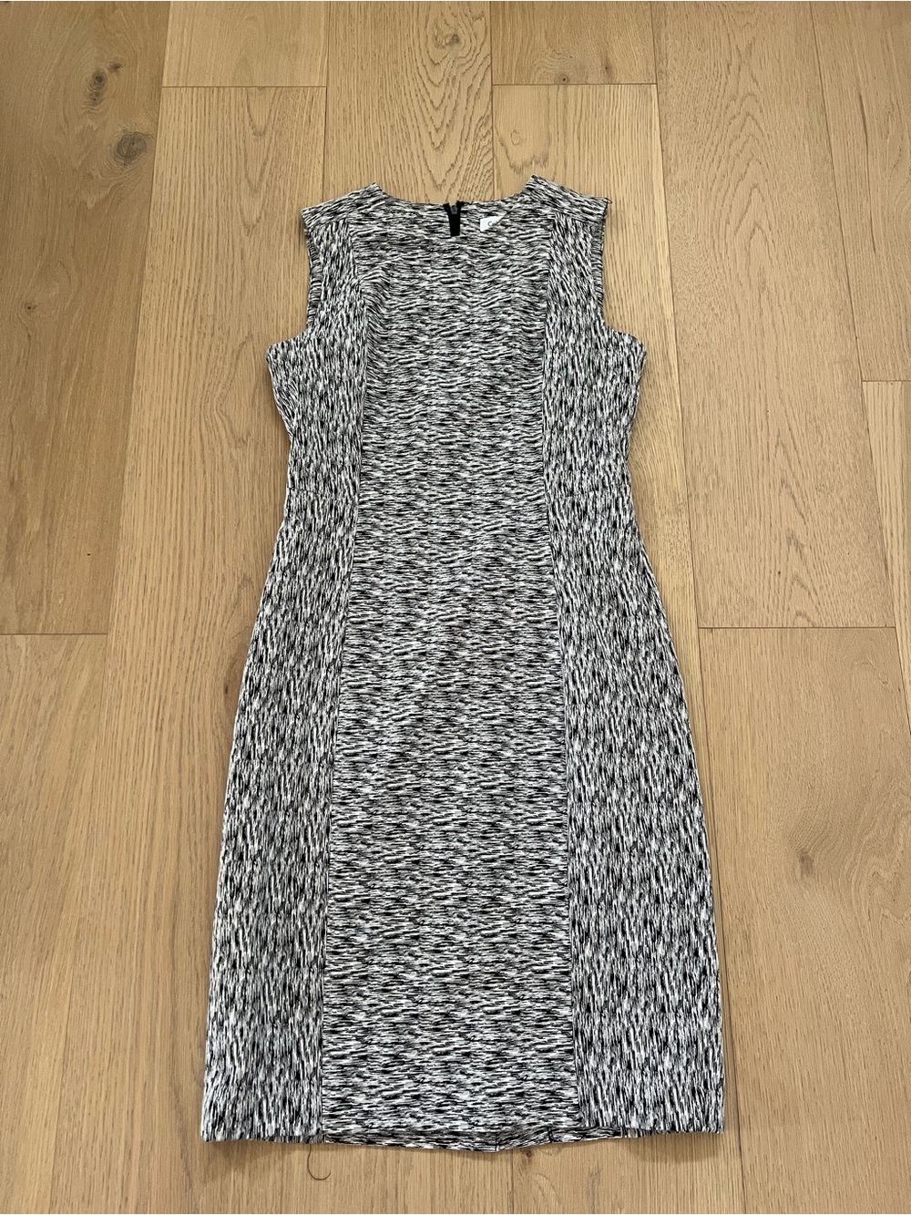 Calvin Klein Black and White Space-Dye Midi Sheath Dress